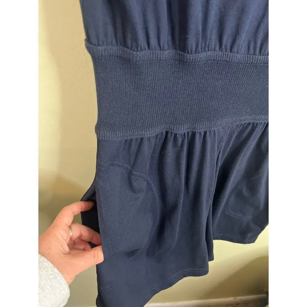La Blanca Beachwear navy blue button back romper, size medium, style; c7870